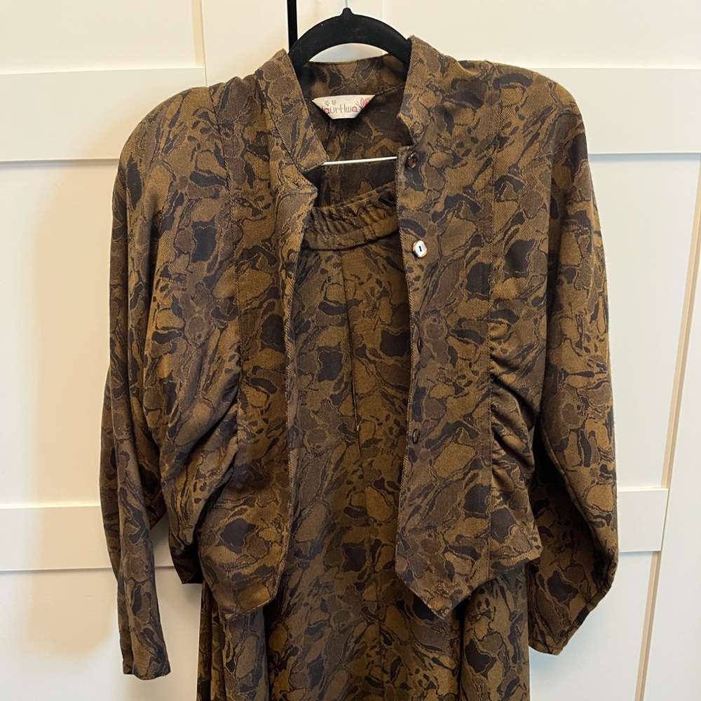 Brown Patterned Dress and Jacket Set